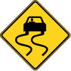 Slippery road sign